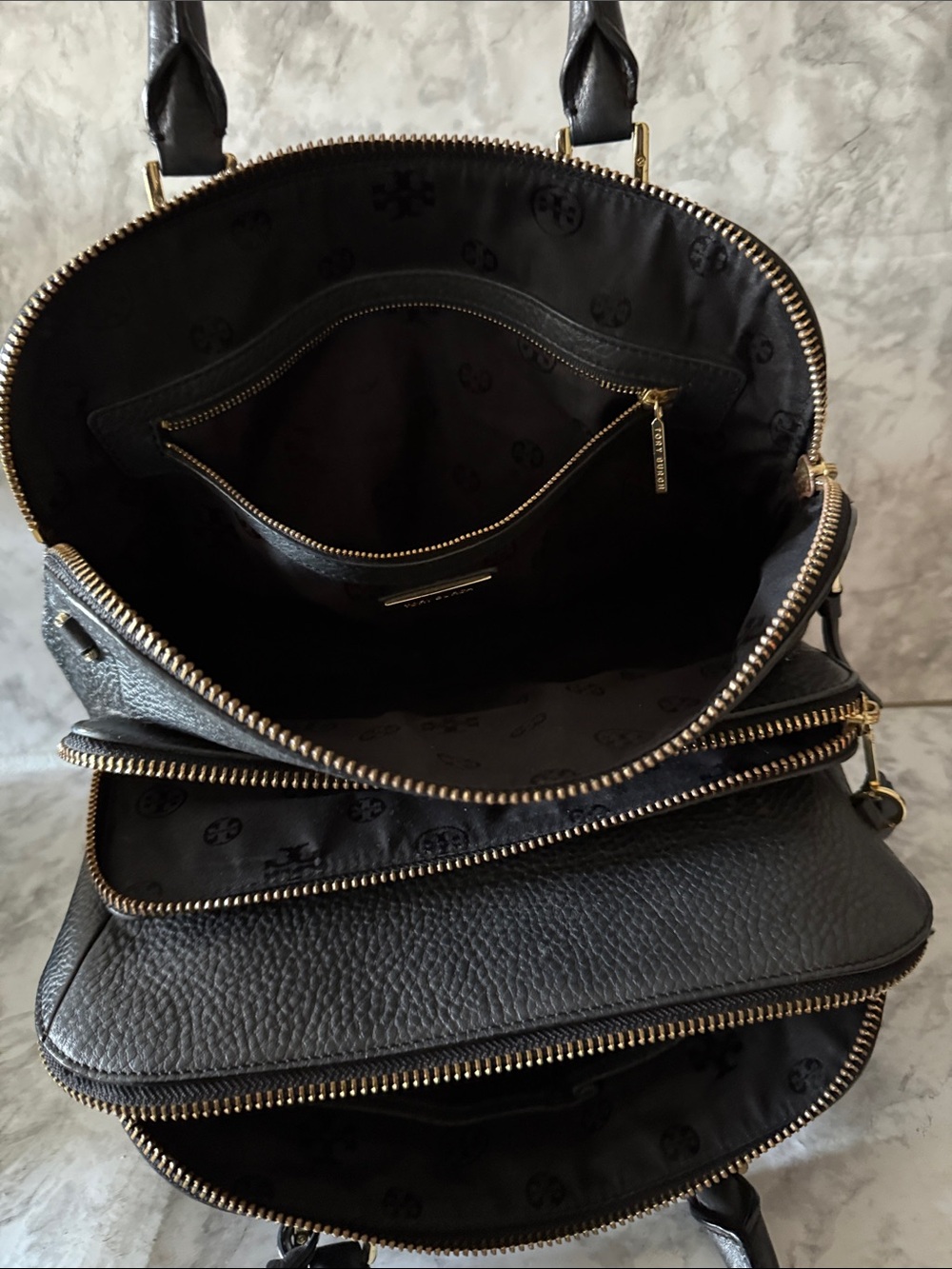 Tory Burch Black Leather Double-Handle Satchel with Gold Hardware - Picture 7 of 7